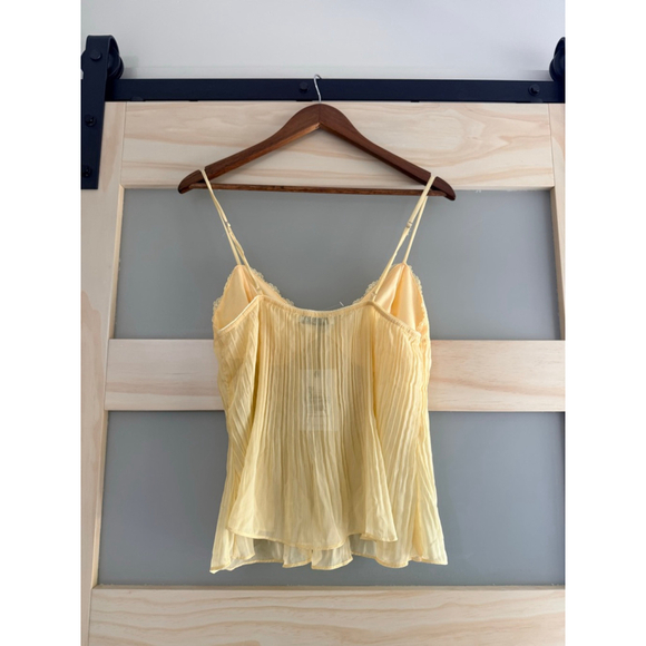 Princess Polly Yellow Lace Pleated Cami Top | Sheer Babydoll Tank Blouse US 10 - Picture 2 of 5